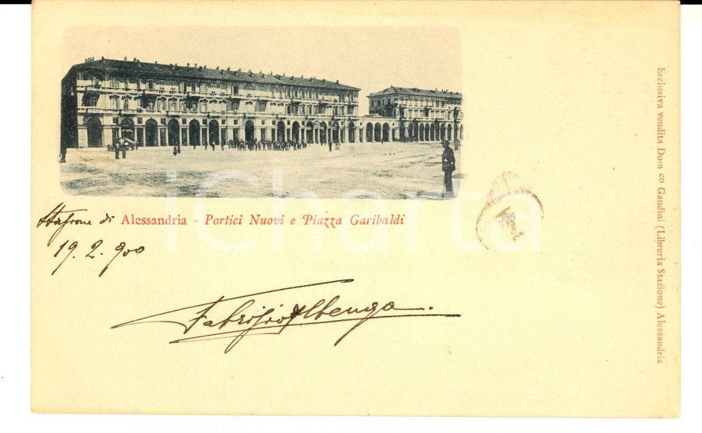 Cartolina originale da collezione 1900  ALESSANDRIA Portici nuovi Fabrizio ALBENGA a Gaetano FACCHI FP VG 1