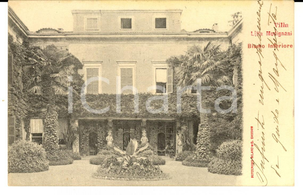 Autografo originale 1901 BIUMO INFERIORE (VA) Villa LITTA MODIGNANI *Cartolina ai baroni SCOLA 1