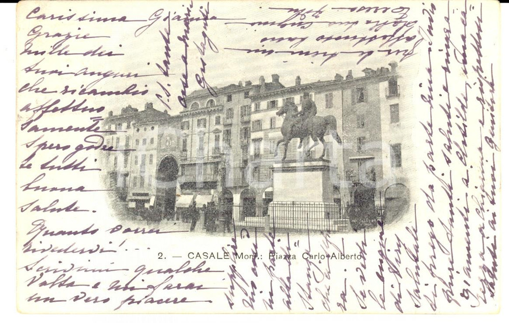 Autografo originale 1902 CASALE MONFERRATO Piazza Carlo Alberto Cartolina a Giovanna ANTICI MATTEI 1
