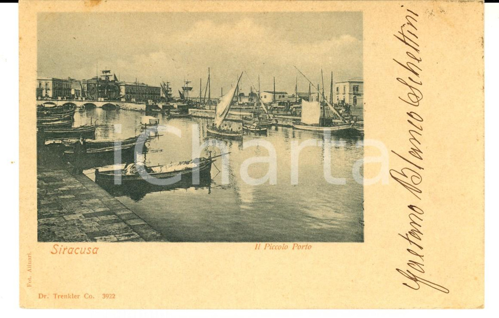 Autografo originale 1900 SIRACUSA Il piccolo porto *Gaetano BLANCO SCHETTINI alla contessa di Lemos 1