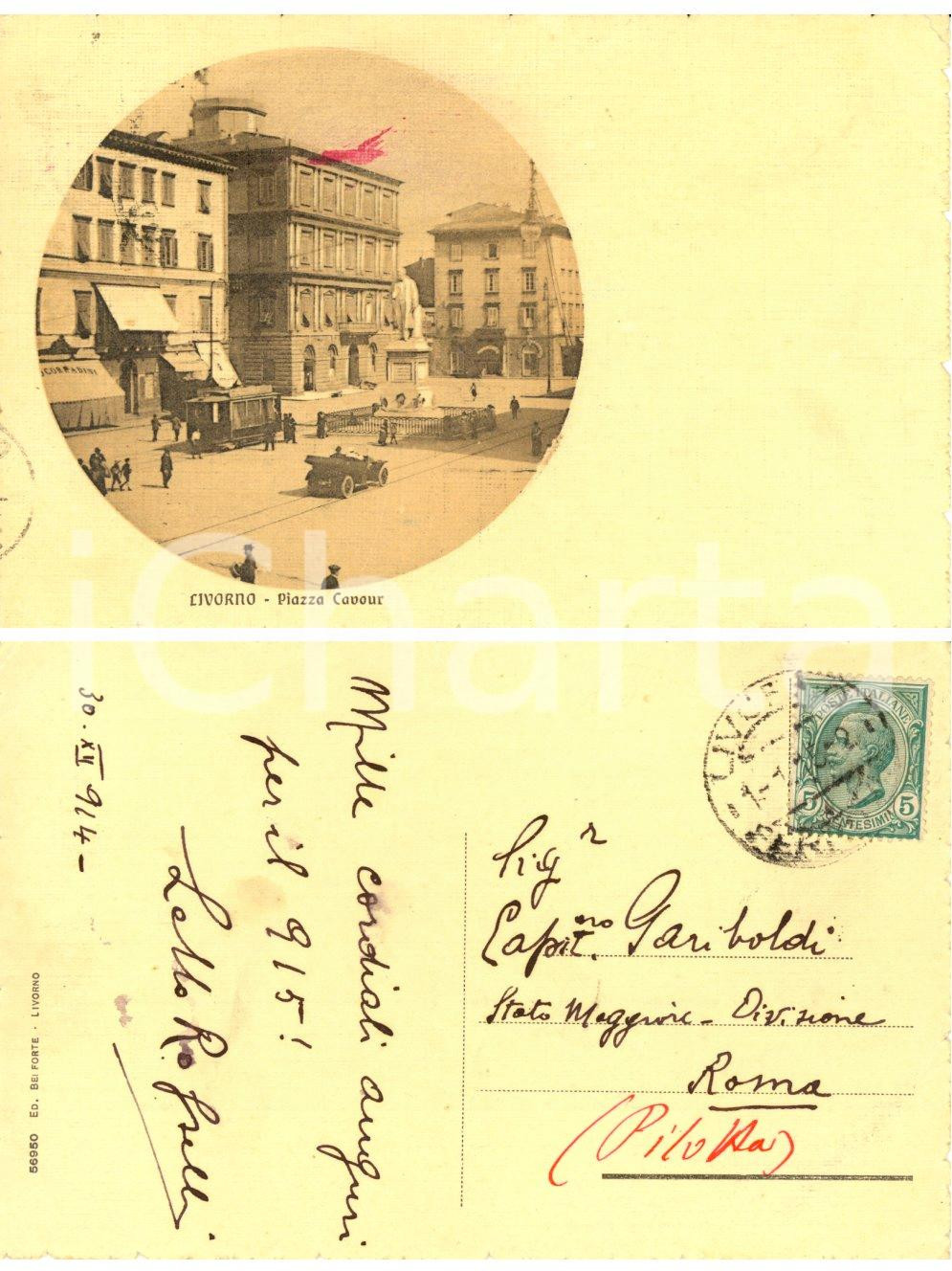 Autografo originale 1914 LIVORNO Piazza Cavour Cartolina Lello ROSSELLI Autografo FP VG 1