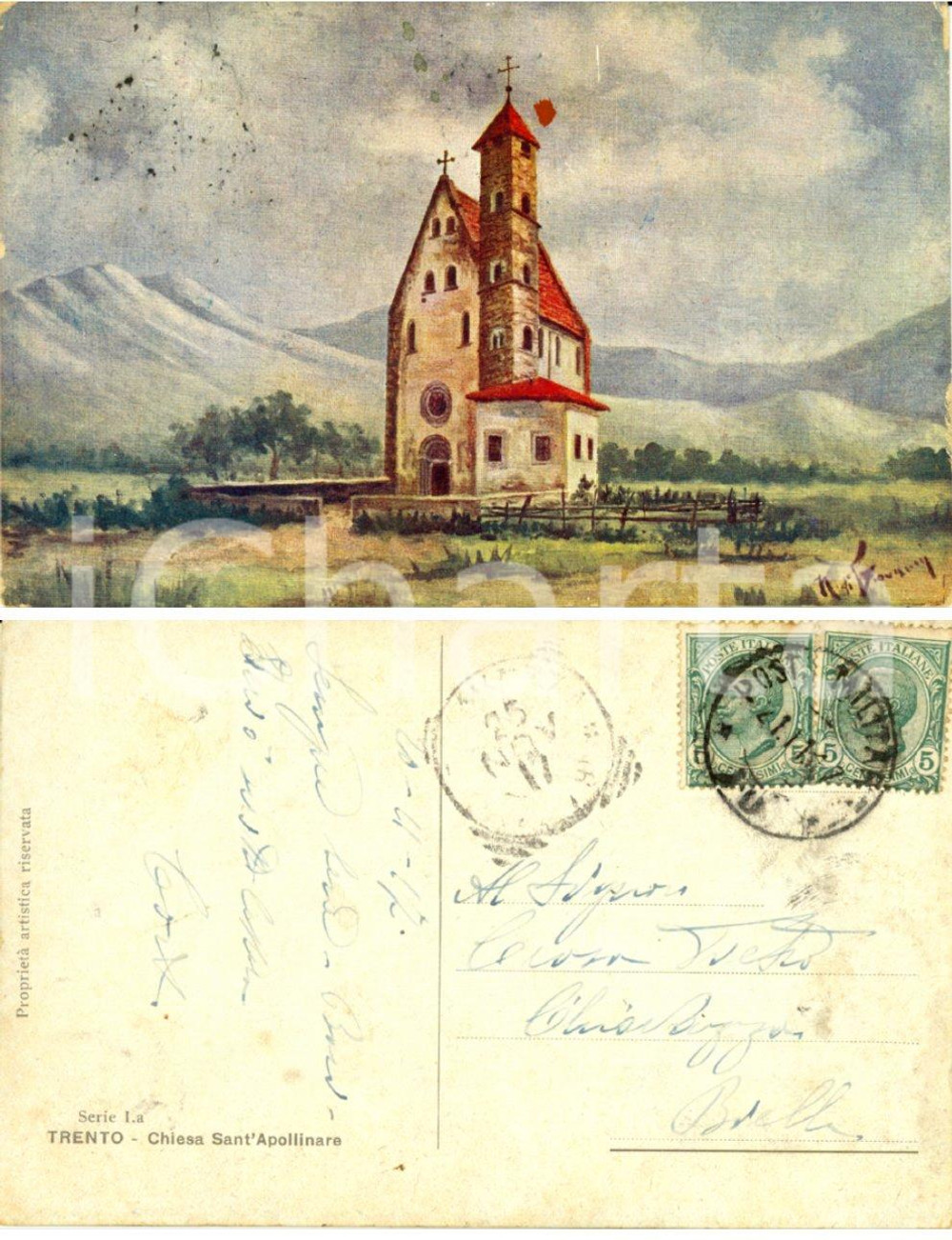 Autografo originale 1917 WW1 ZONA DI GUERRA TRENTO Sant'Apollinare *Cartolina cap. Costantino CROSA 1