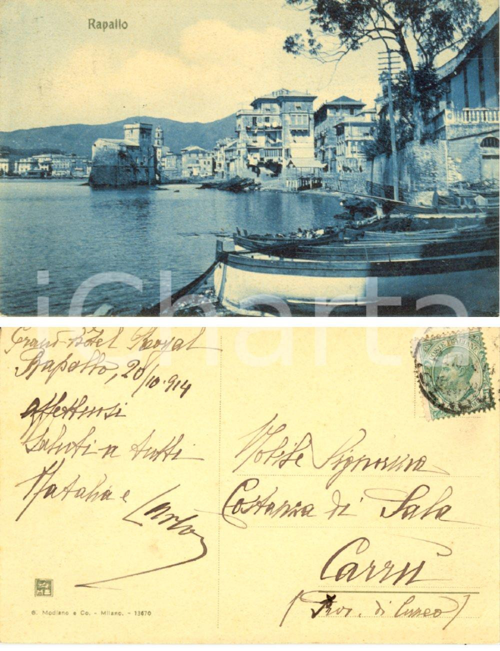Autografo originale 1914 RAPALLO (GE) Panorama *Cartolina a Costanza CALLERI DI SALA  FP VG 1