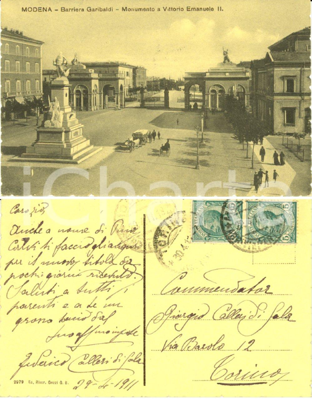 Autografo originale 1911 MODENA Barriera Garibaldi *Autografo conte Federico CALLERI DI SALA FP VG 1