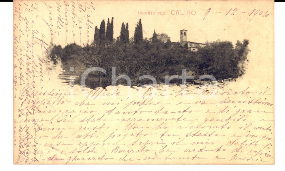 Autografo originale 1904 CALINO (BS) Panorama *Contessa Anna MAGGI a Maria CAVALCHINI FP VG 1