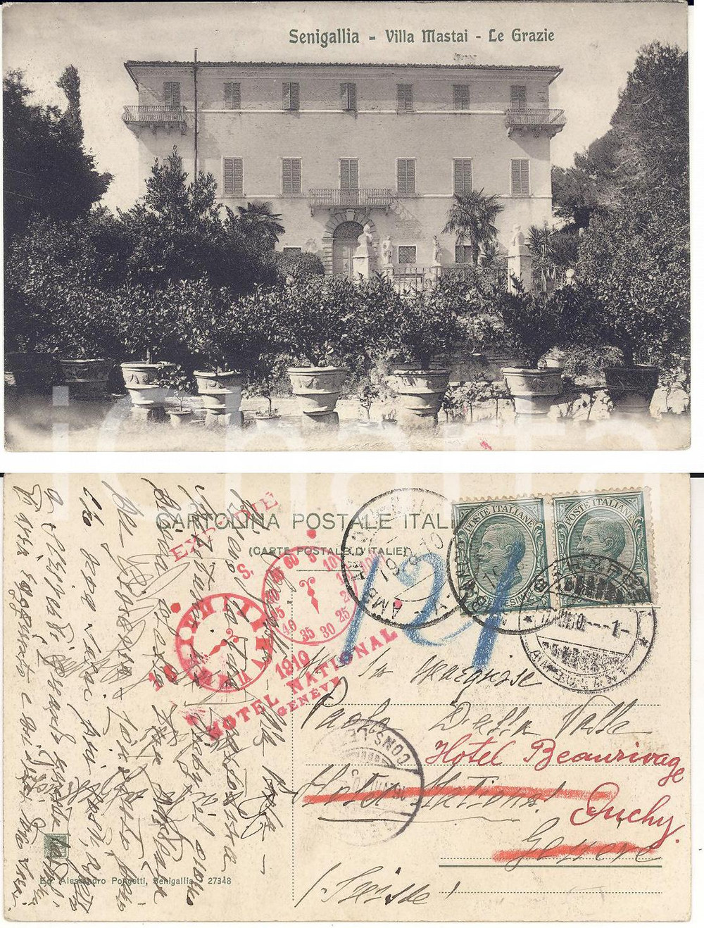 Autografo originale 1910 SENIGALLIA (AN) Villa Le Grazie *Autografo Cristina MASTAI FERRETTI FP VG 1