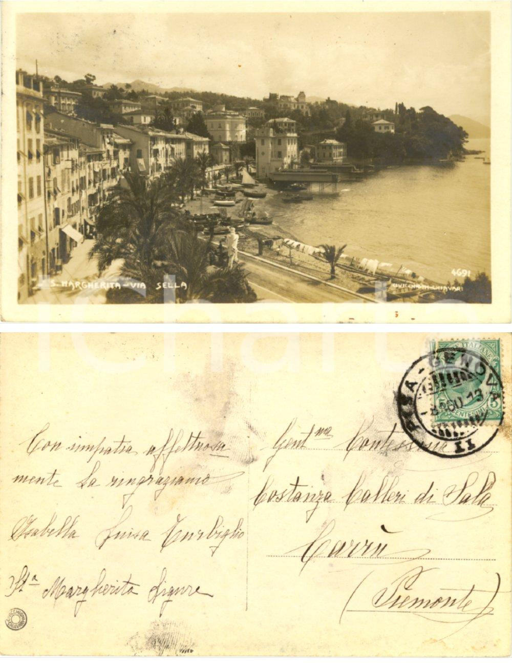 Autografo originale 1913 SANTA MARGHERITA Via Sella *Isabella e Luisa TURBIGLIO a Costanza CALLERI 1