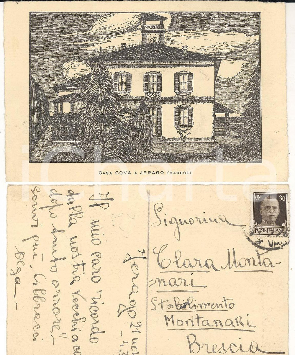 Autografo originale 1943 JERAGO VA Casa COVA  La nostra vecchia casa dopo tanto orrore Cartolina 1