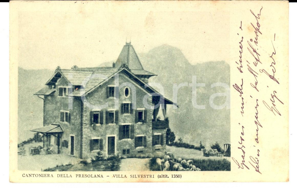 Autografo originale 1900 CANTONIERA PRESOLANA  Villa SILVESTRI Cartolina a Luisa TREZZA DI MUSELLA 1
