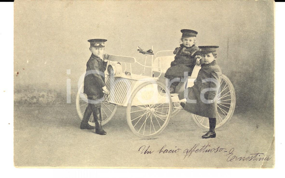 Autografo originale 1905 Guidatori in erba al via Cartolina Ernestina SELLA VIGLIARDI PARAVIA 1
