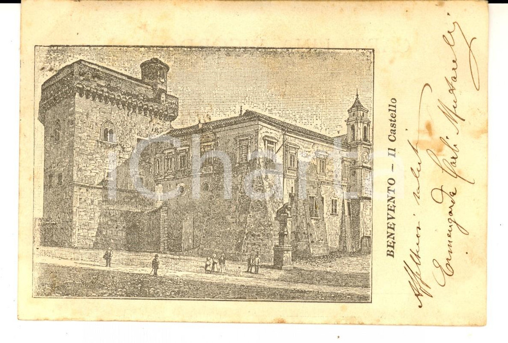 Autografo originale 1901 BENEVENTO Il castello Autografo Ermengarda CARLI MUTARELLI FP VG 1