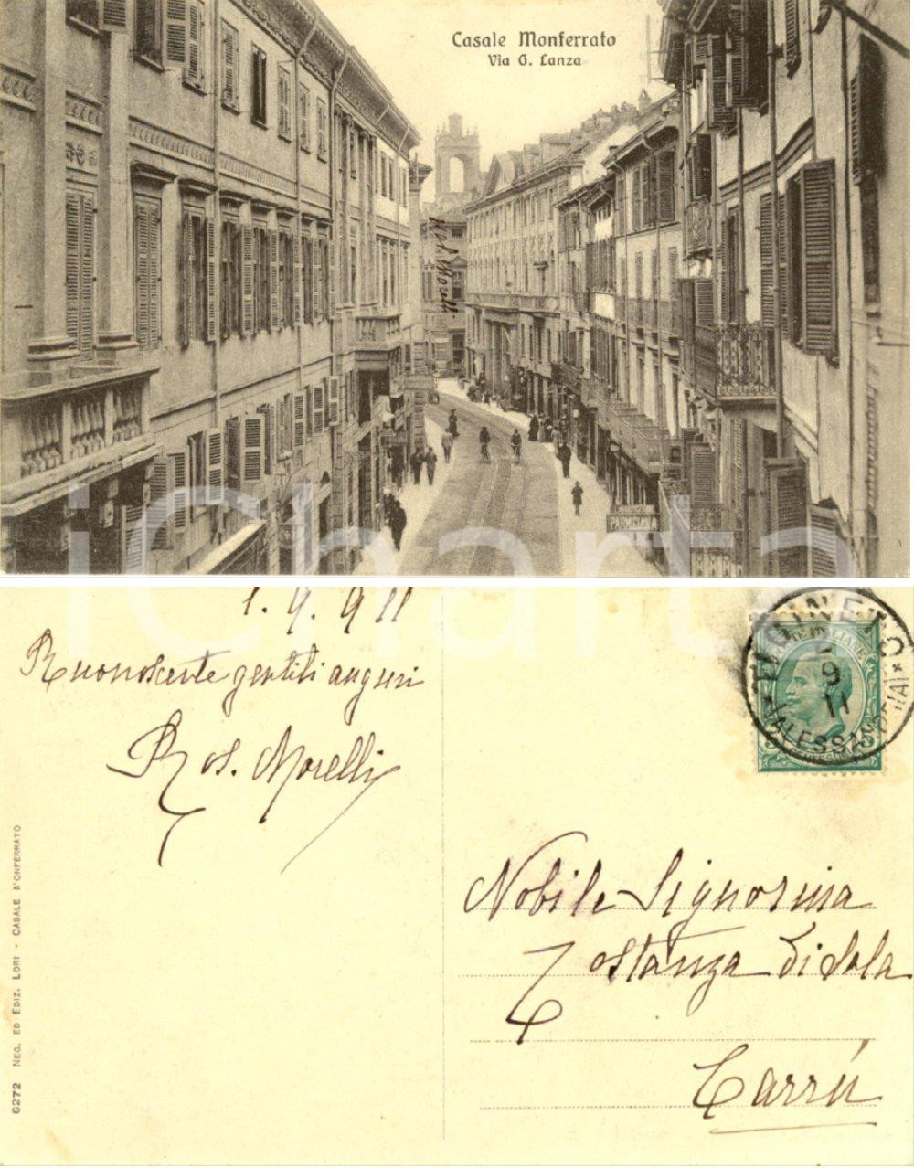 Autografo originale 1911 CASALE MONFERRATO AL Via Lanza Rosina PENSA MORELLI a Costanza CALLERI 1