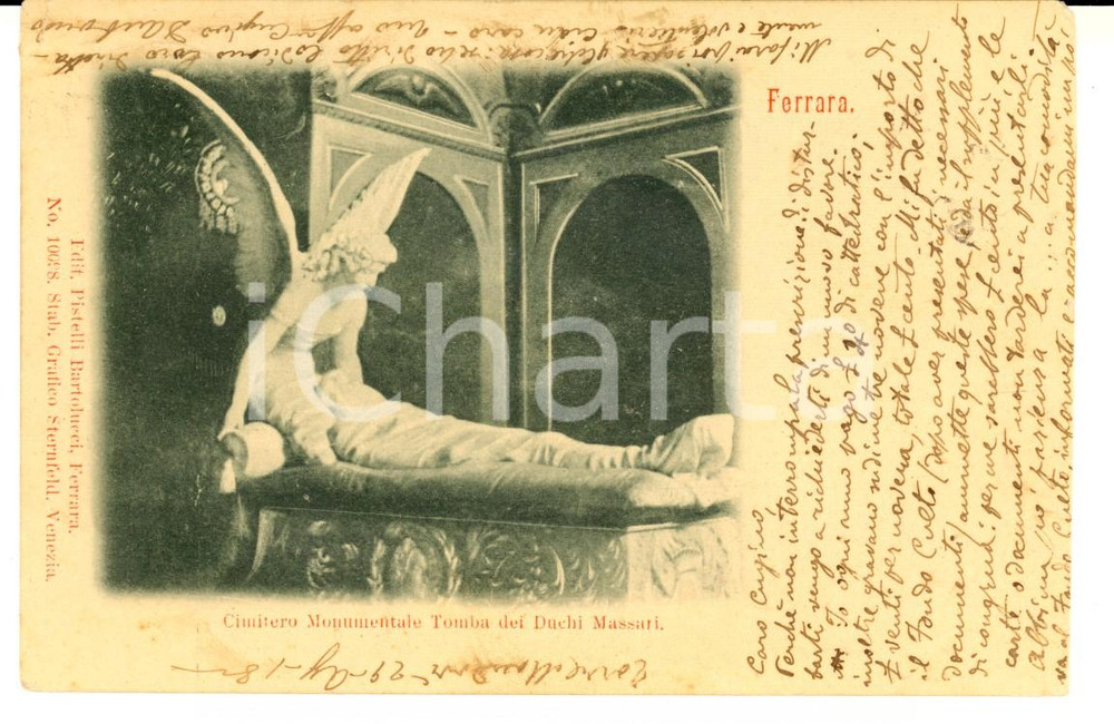 Autografo originale 1911 FERRARA Tomba dei duchi Nassari D. ANTONIO a Giovanni Antonio NASI 1
