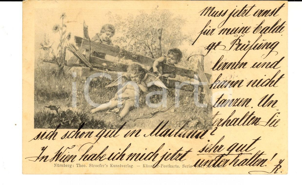 Autografo originale 1900 INNSBRUCK AU Cartolina a Leontina GIACOBAZZI VISTARINO Amorino a riposo 1