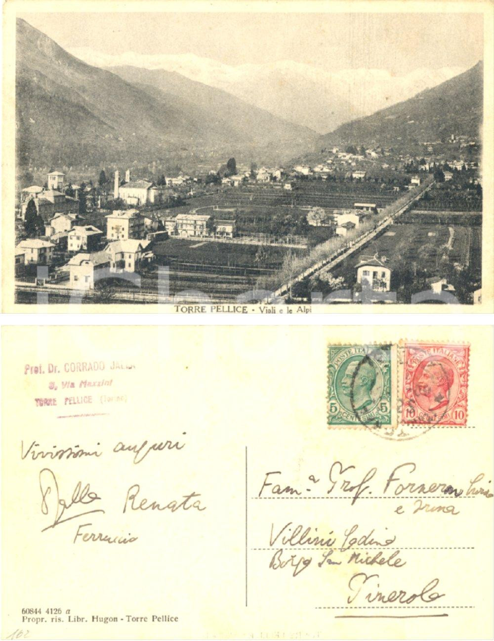Autografo originale 1909 TORRE PELLICE (TO) Viali e le Alpi *Autografo Corrado JALLA FP VG 1