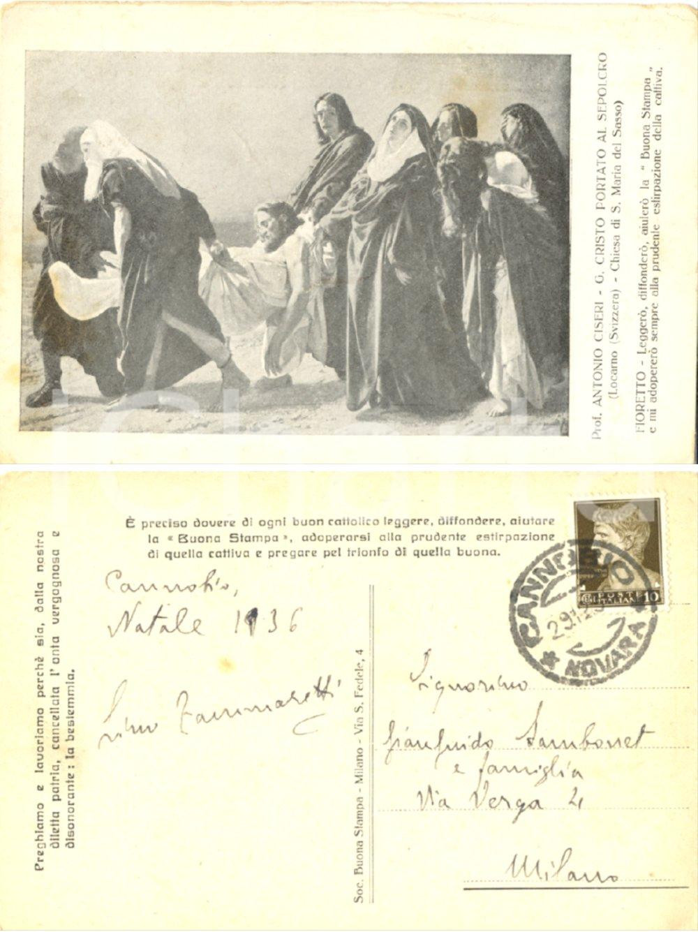 Autografo originale 1936 CANNOBIO (VB) Cristo al Sepolcro *Autografo Lino ZAMMARETTI FP VG 1