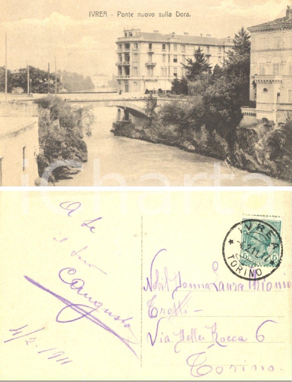 Autografo originale 1911 IVREA (TO) Ponte nuovo sulla Dora *Autografo conte Carlo Augusto TROTTI 1