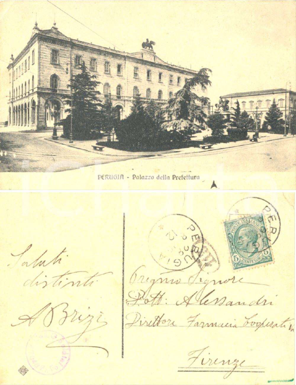 Autografo originale 1910 PERUGIA Palazzo della Prefettura *Autografo Alessandro BRIZI FP VG 1