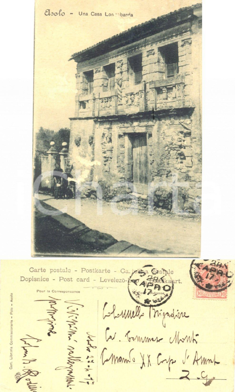 Autografo originale 1917 ASOLO (TV) Casa lombarda *Cartolina autografo col. RODINO FP VG 1