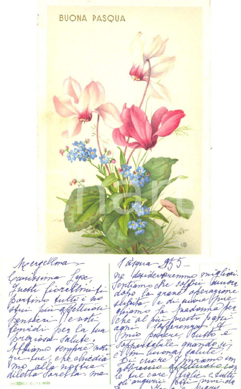 Autografo originale 1955 ROMA Ione e Marianna DE LIGUORO augurano la Buona Pasqua *Autografo FP 1