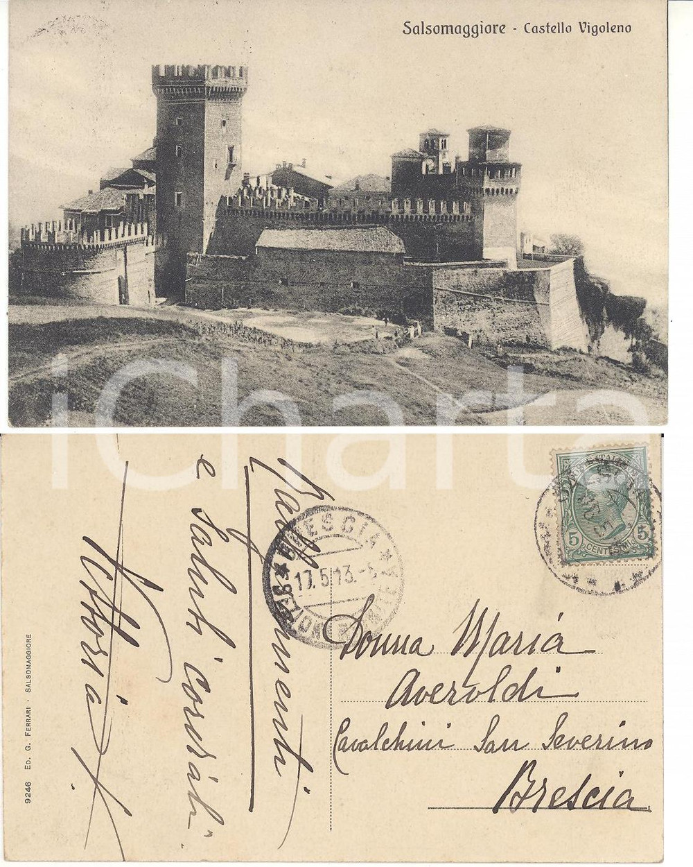 Autografo originale 1913 SALSOMAGGIORE (PR) Castello VIGOLENO *Autografo Vittoria VALOTTI ROSMINI 1