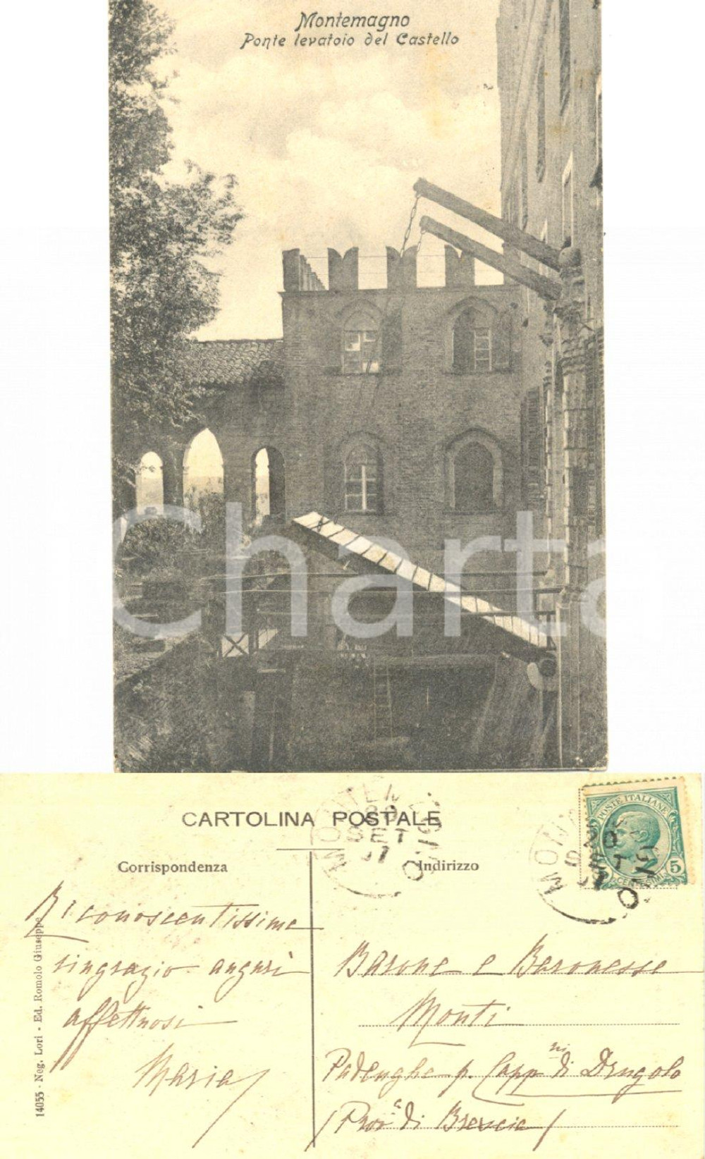 Autografo originale 1918 CASTELLO DI MONTEMAGNO (AT) Ponte levatoio *Autografo Maria AVEROLDI 1