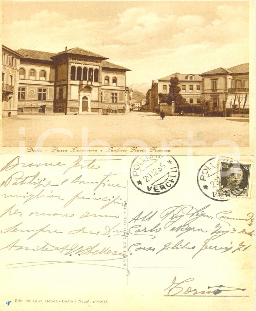 Autografo originale 1936 BIELLA Piazza Lamarmora e lanificio Autografo Vincenzo DELLEANI FG VG 1