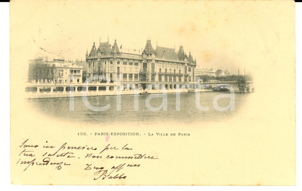 Autografo originale 1900 PARIS Exposition  La cittÃ  Autografo col. Giovanni BONA Fanteria FP 1