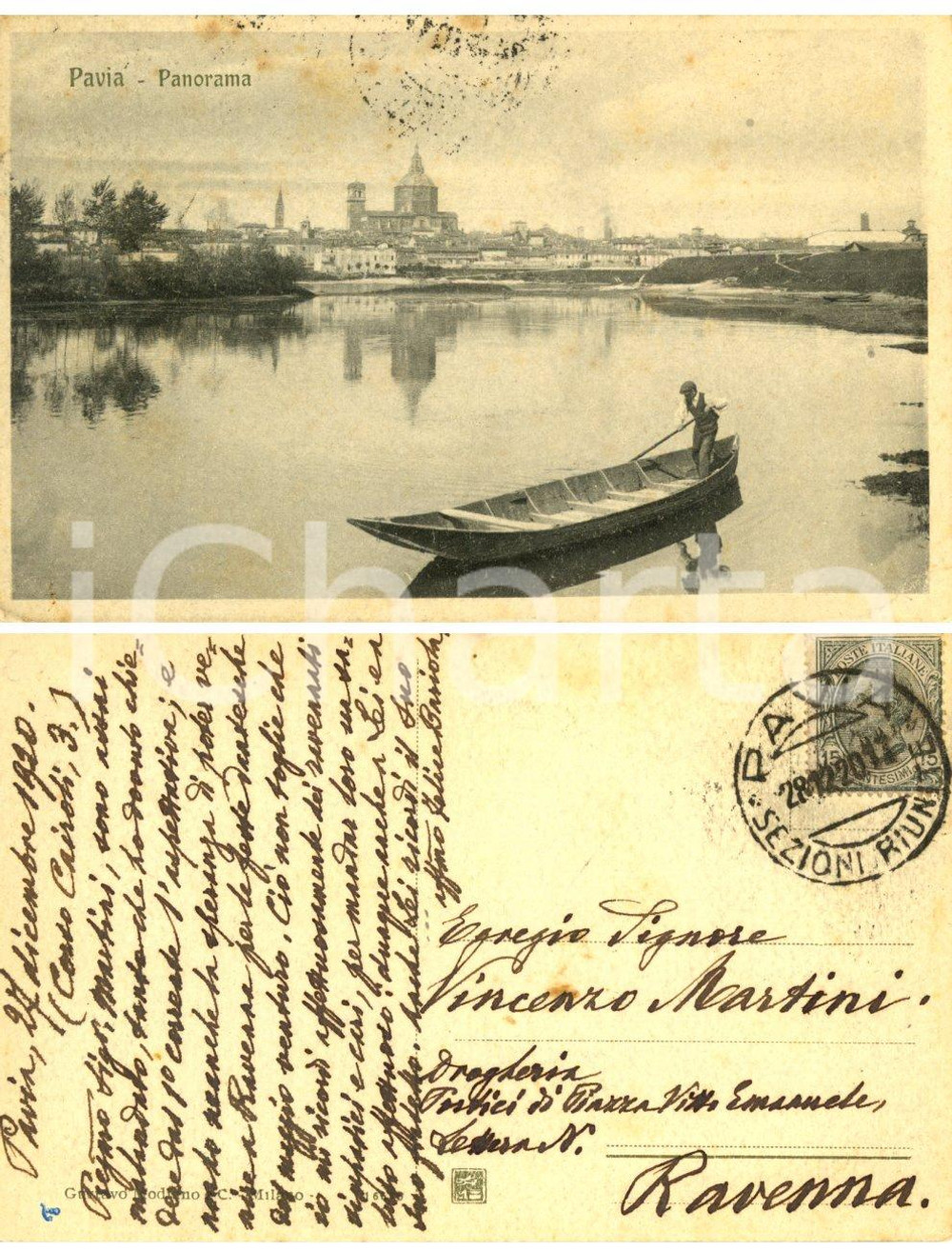 Autografo originale 1920 PAVIA Panorama *Cartolina studioso Felice BARIOLA Autografo FP VG 1