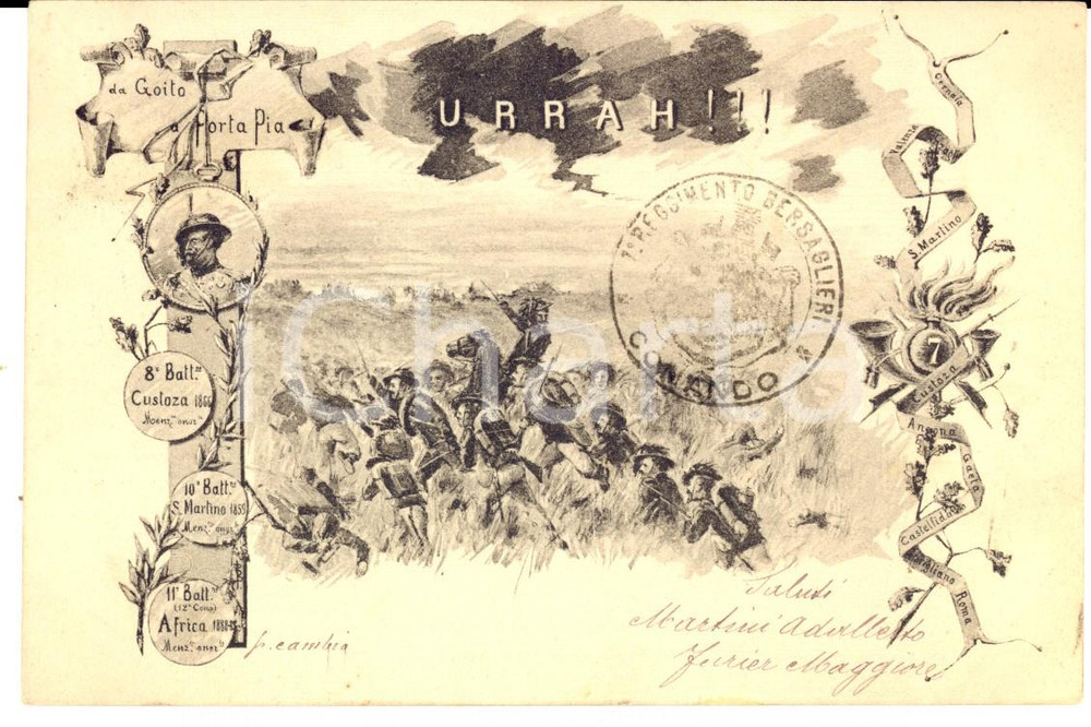 Cartolina originale da collezione 1900 ca MILANO 1Â° Reggimento BERSAGLIERI Comando Cartolina Adalberto MARTINI 1