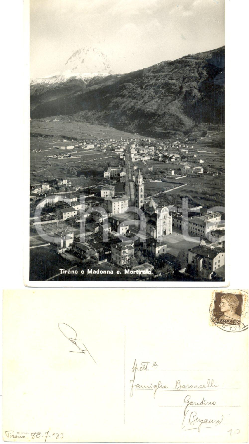 Autografo originale 1933 TIRANO (SO) Veduta con MORTIROLO *Cartolina con autografo Dante BARONCELLI 1