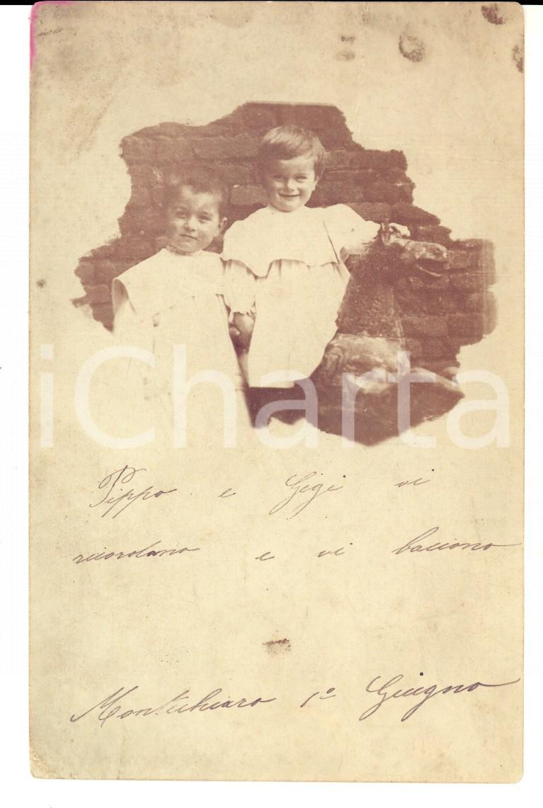 Fotografia d epoca originale 1905 MONTECHIARO D ASTI Filippo e Luigi a Ettore LAMINE Fotografia FP VG 1