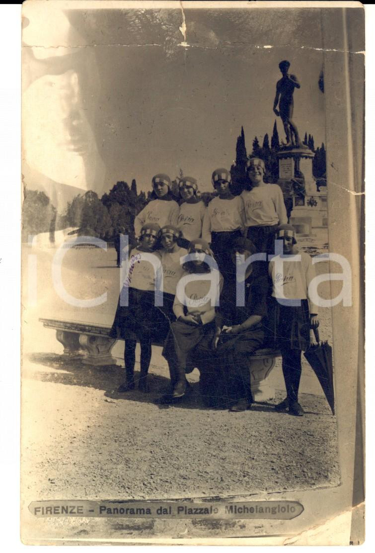 Fotografia d epoca originale 1910 ca FIRENZE Piazzale Michelangelo  Giovani ginnaste di PAVIA DANNEGGIATA 1