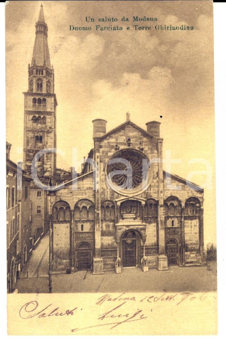 Autografo originale 1906 MODENA Duomo e Torre GHIRLANDINA Cartolina ad Aristide BIGLIONE DI VIARIGI 1