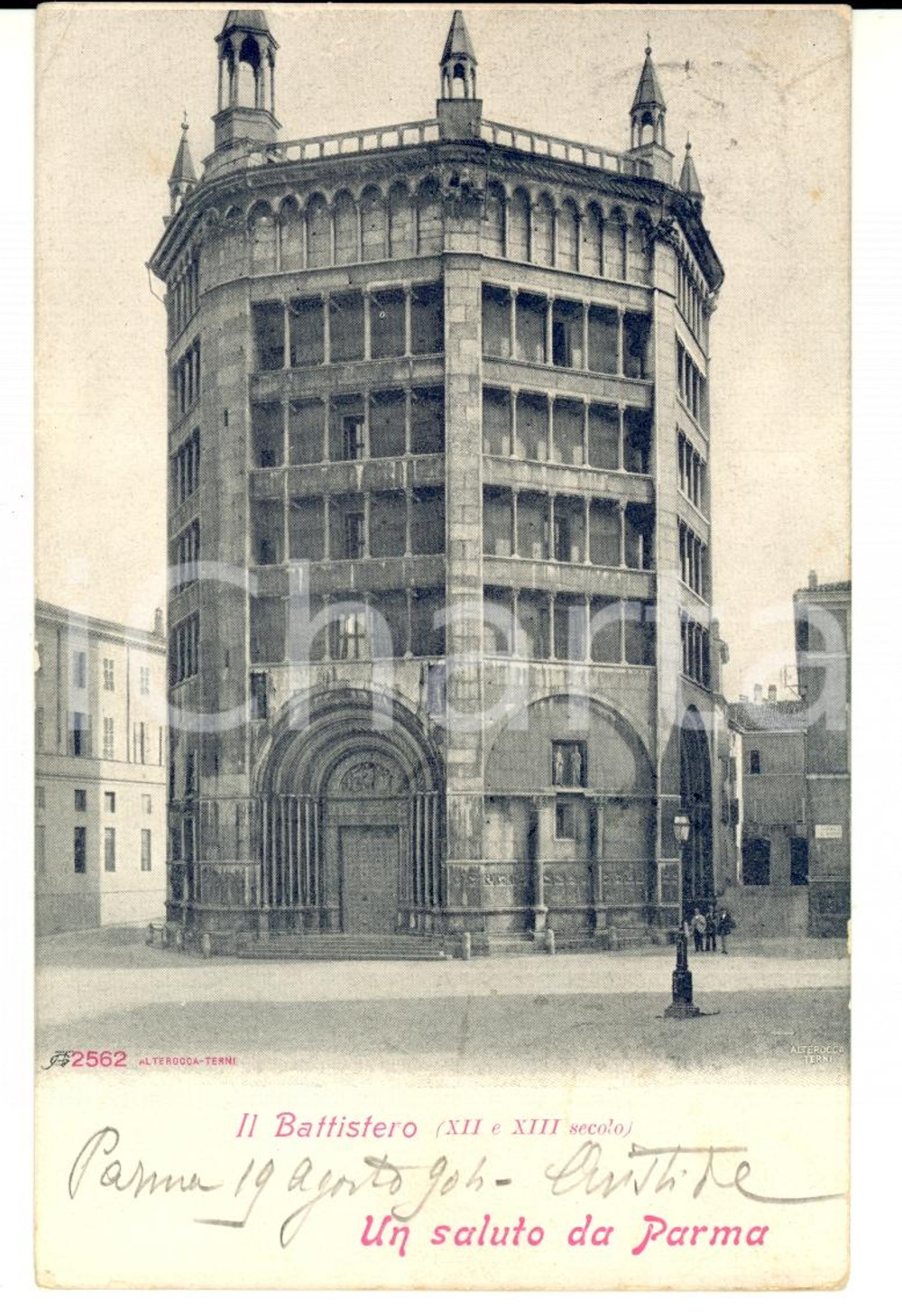 Autografo originale 1904 PARMA Il Battistero *Autografo Aristide BIGLIONE DI VIARIGI su cartolina 1
