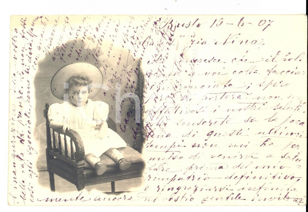 Cartolina originale da collezione 1907 BUSTO ARSIZIO VA Cartolina a Nina RIVA con foto bambina LUIGI GUERRA 1