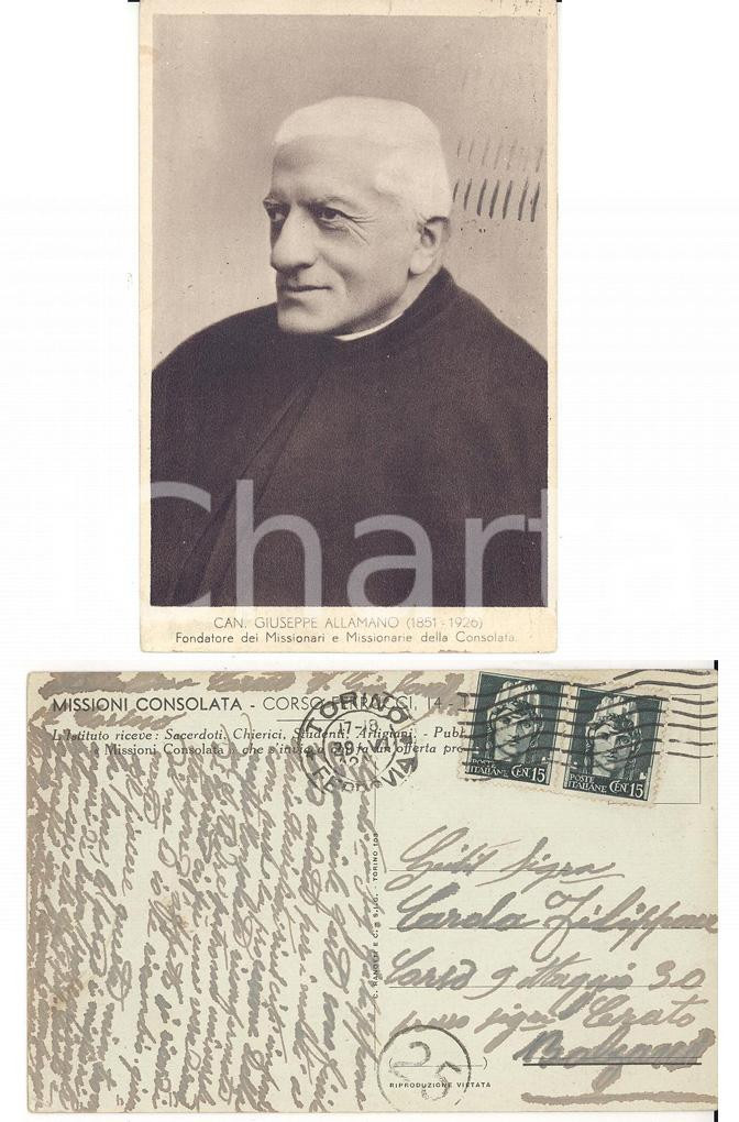 Autografo originale 1929 TORINO Canonico Giuseppe ALLAMANO MIssioni CONSOLATA Cartolina FP VG 1