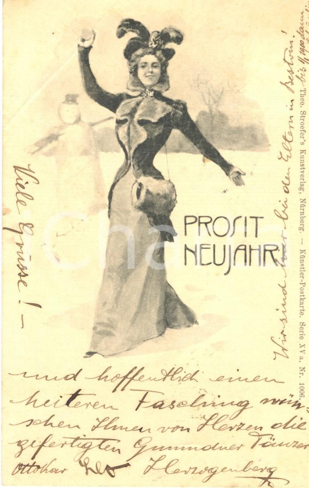 Autografo originale 1899 SCHARDING (Au) Auguri per il Nuovo Anno *Ottokar HERZOGENBERG Autografo 1