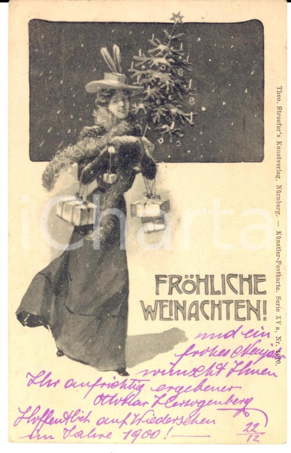 Autografo originale 1899 SCHARDING (Au) Frohliche Weinachten *Cartolina Ottokar PICOT DE PECCADUC 1