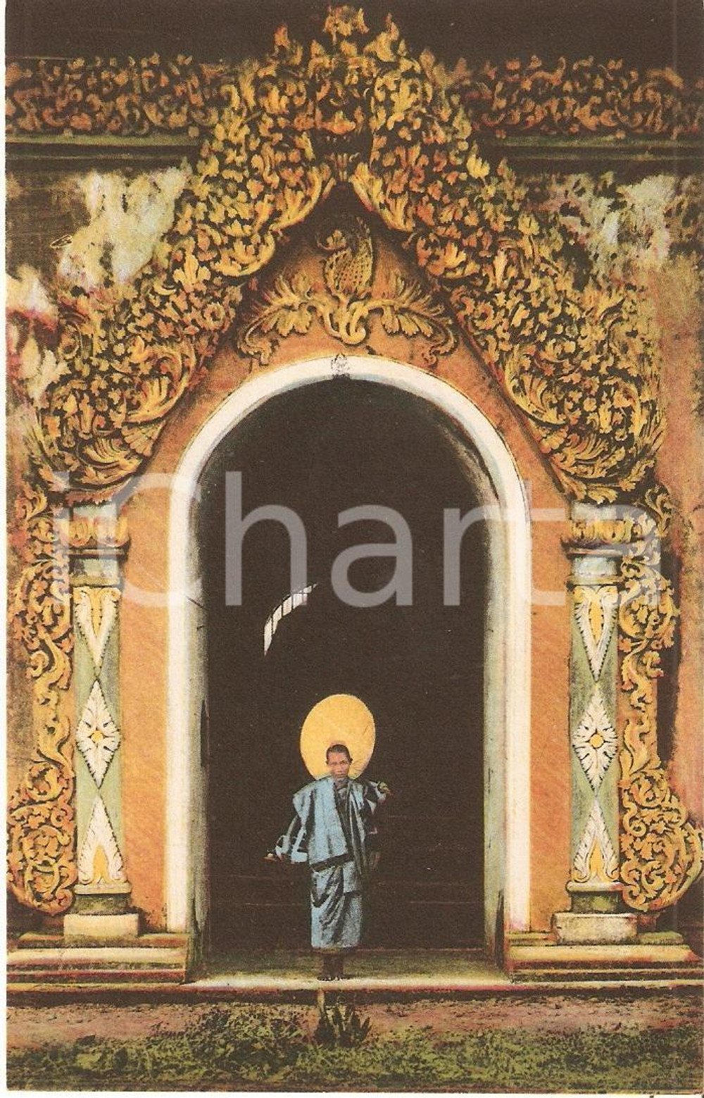 Cartolina originale da collezione 1939 MISSIONI ESTERE - BIRMANIA pittoresca - Porta di Pagoda *Cartolina FP NV 1