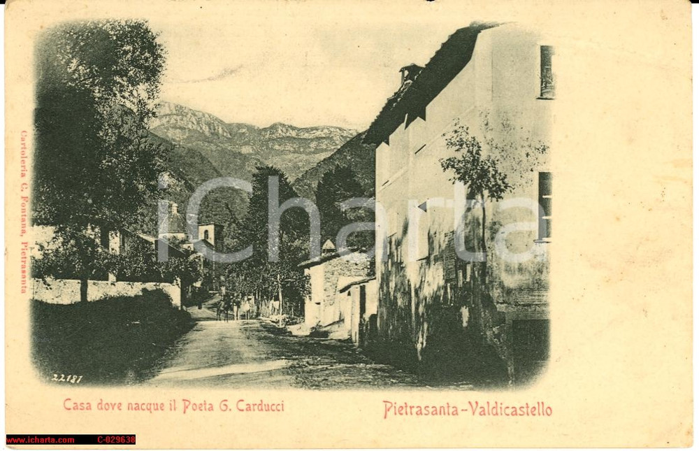 Cartolina originale da collezione 1905 PIETRASANTA VALDICASTELLO Casa Carducci anim. 1