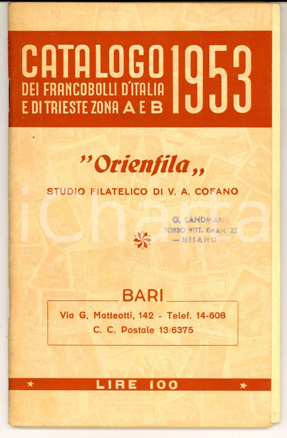 Libro, pubblicazione d epoca 1953 MILANO Ditta LANDMANS Catalogo francobolli TRIESTE ZONE A e B Illustrato 1