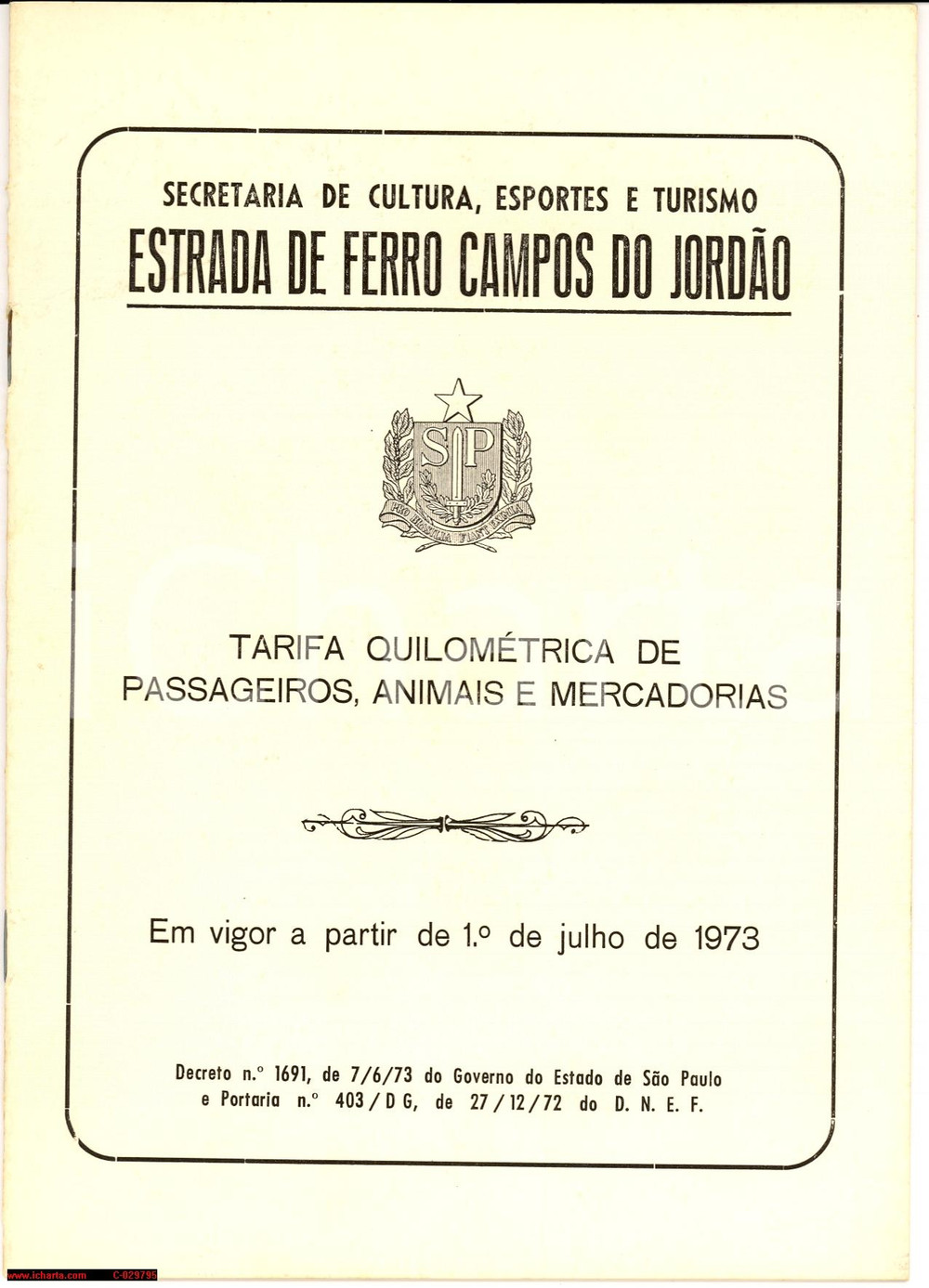 Libro, pubblicazione d epoca 1973 BRASIL Estrada de Ferro Campos do Jordao  Tarifa ILLUSTRATO 13 pp. 1