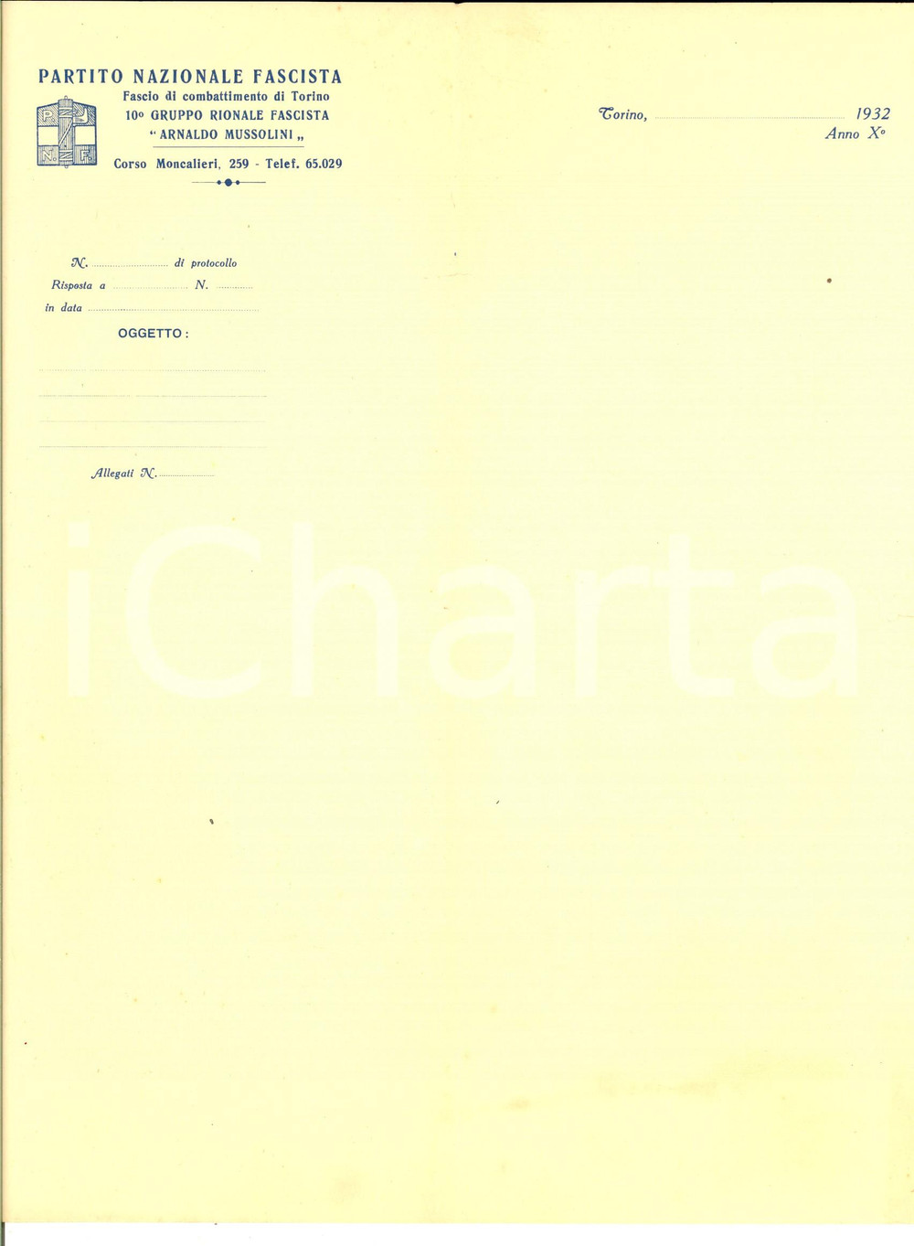Manoscritto, lettera originale 1932 PNF TORINO Carta Intestata 10Â° Gruppo Rionale Fascista ARNALDO MUSSOLINI 1