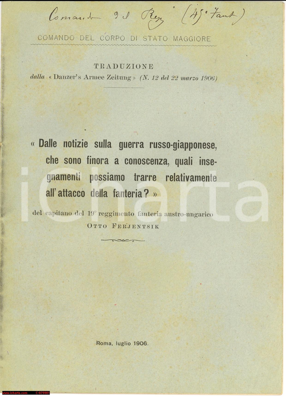 Libro, pubblicazione d epoca 1906 Otto FERJENTSIK Guerra russogiapponese  Quali insegnamenti trarre? 1