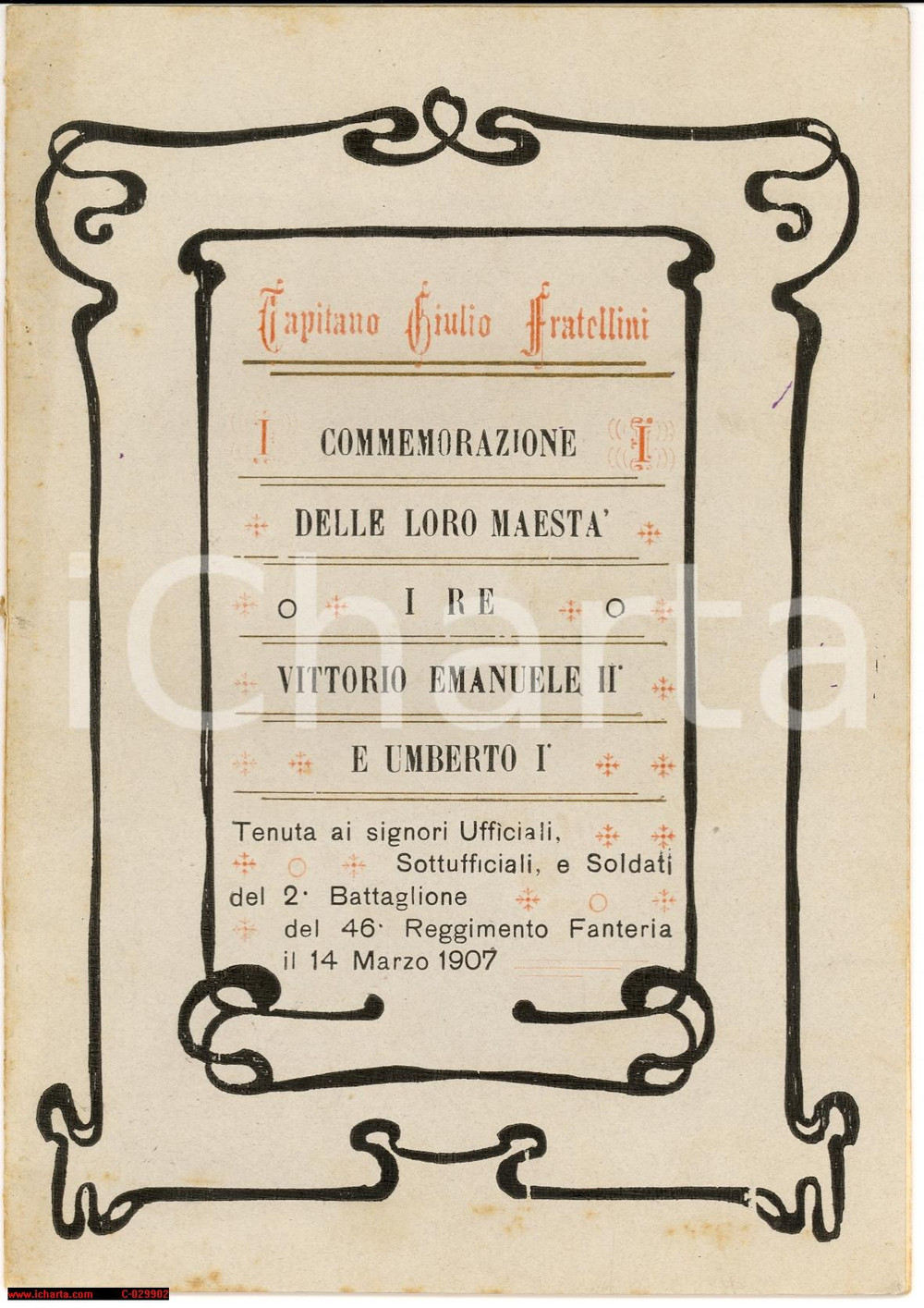 Libro, pubblicazione d epoca 1907 Giulio FRATELLINI Commemorazione Vittorio Emanuele II e Umberto I Libretto 1