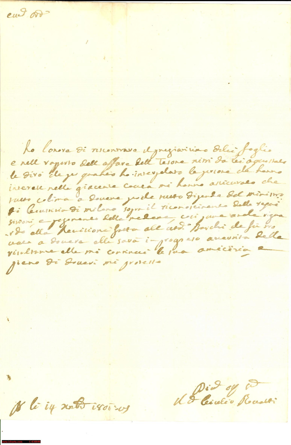 Documento originale, autentico 1801 BRESCIA Giulio ROVATI ai fratelli Morelli su recinzione di vigne Lettera 1