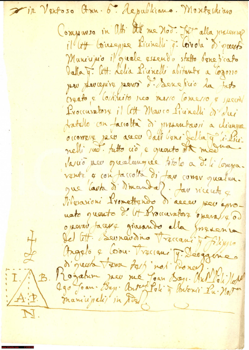 Documento originale, autentico 1798 MONTICHIARI BS Giuseppe PICCINELLI eredita i beni della zia 1