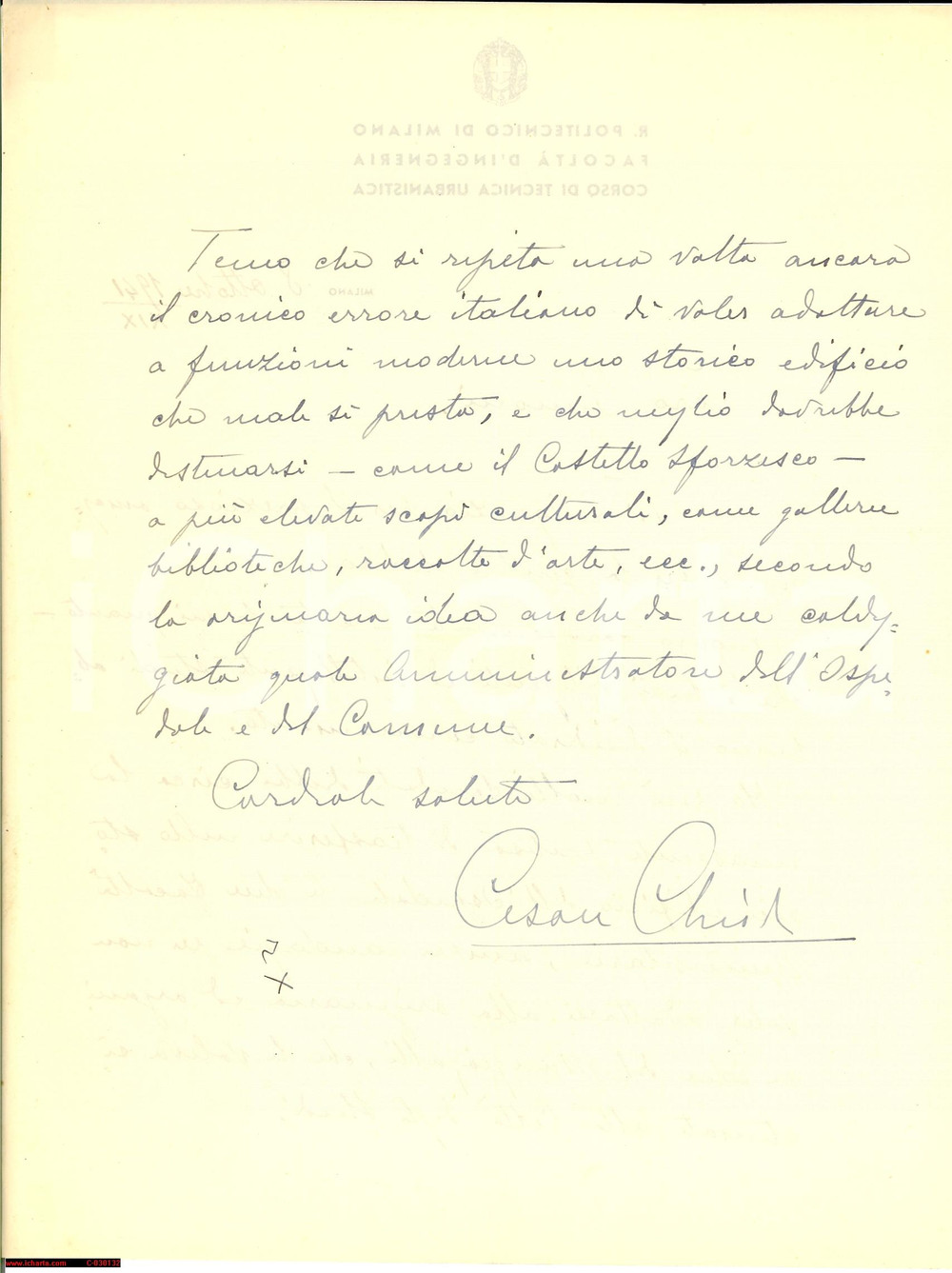 Autografo originale 1941 MILANO Cronici errori italiani  Autografi Cesare CHIODI 1