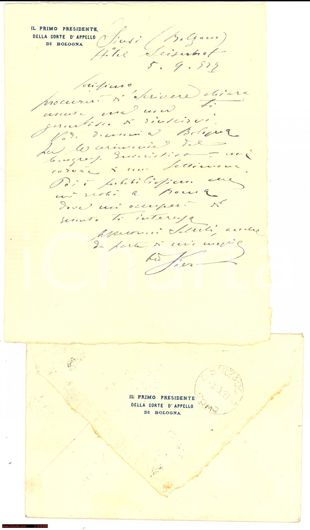 Autografo originale 1927 SIUSI BZ Pietro ALBERICI a Bologna per Congresso Eucaristico AUTOGRAFO 1